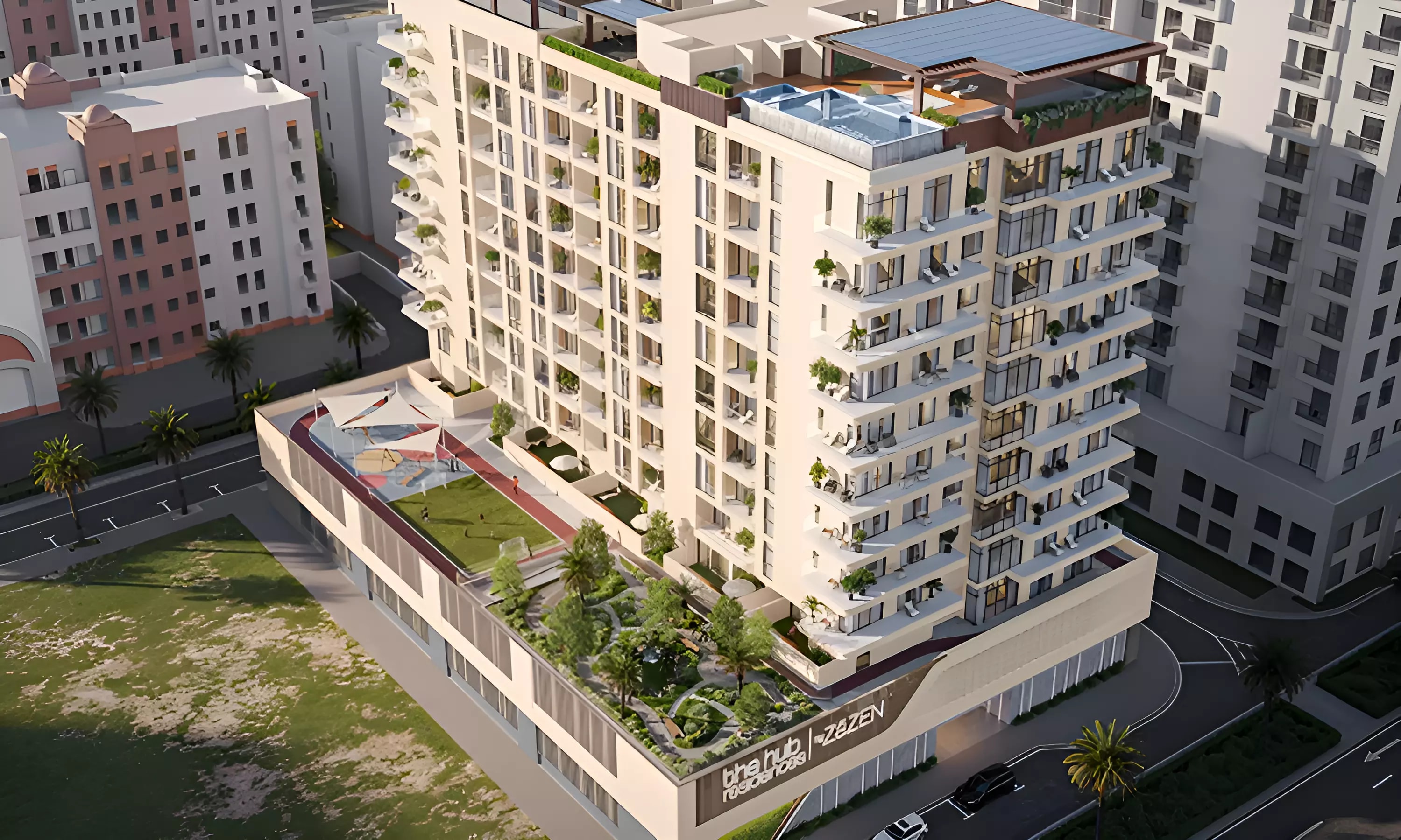 Impressie van The Hub Residences, woningen van ZāZEN Property Development in Al Furjan, Dubai