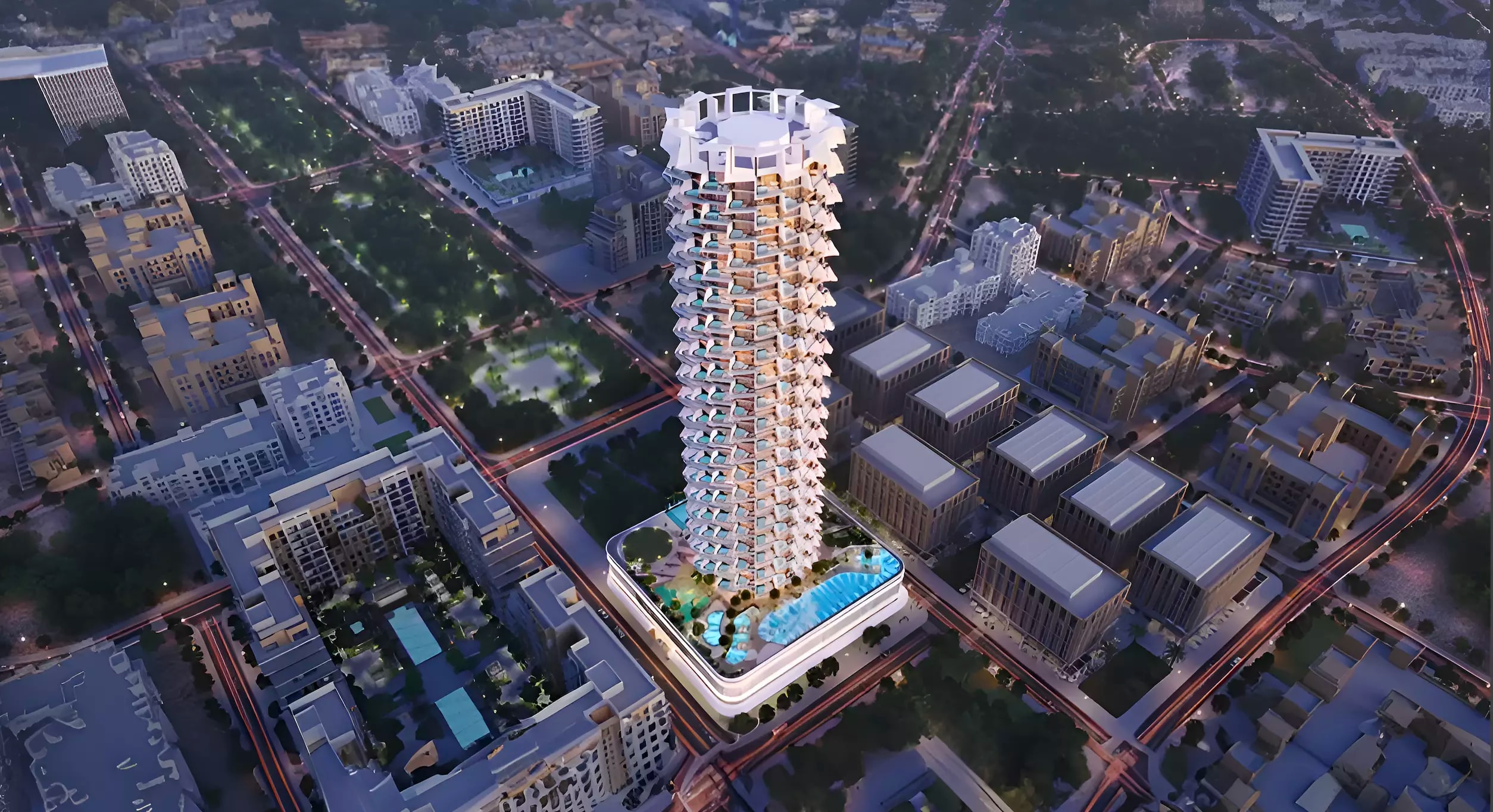 Impressie van Binghatti Grove, appartementen van Binghatti Developers in Jumeirah Village Circle, Dubai