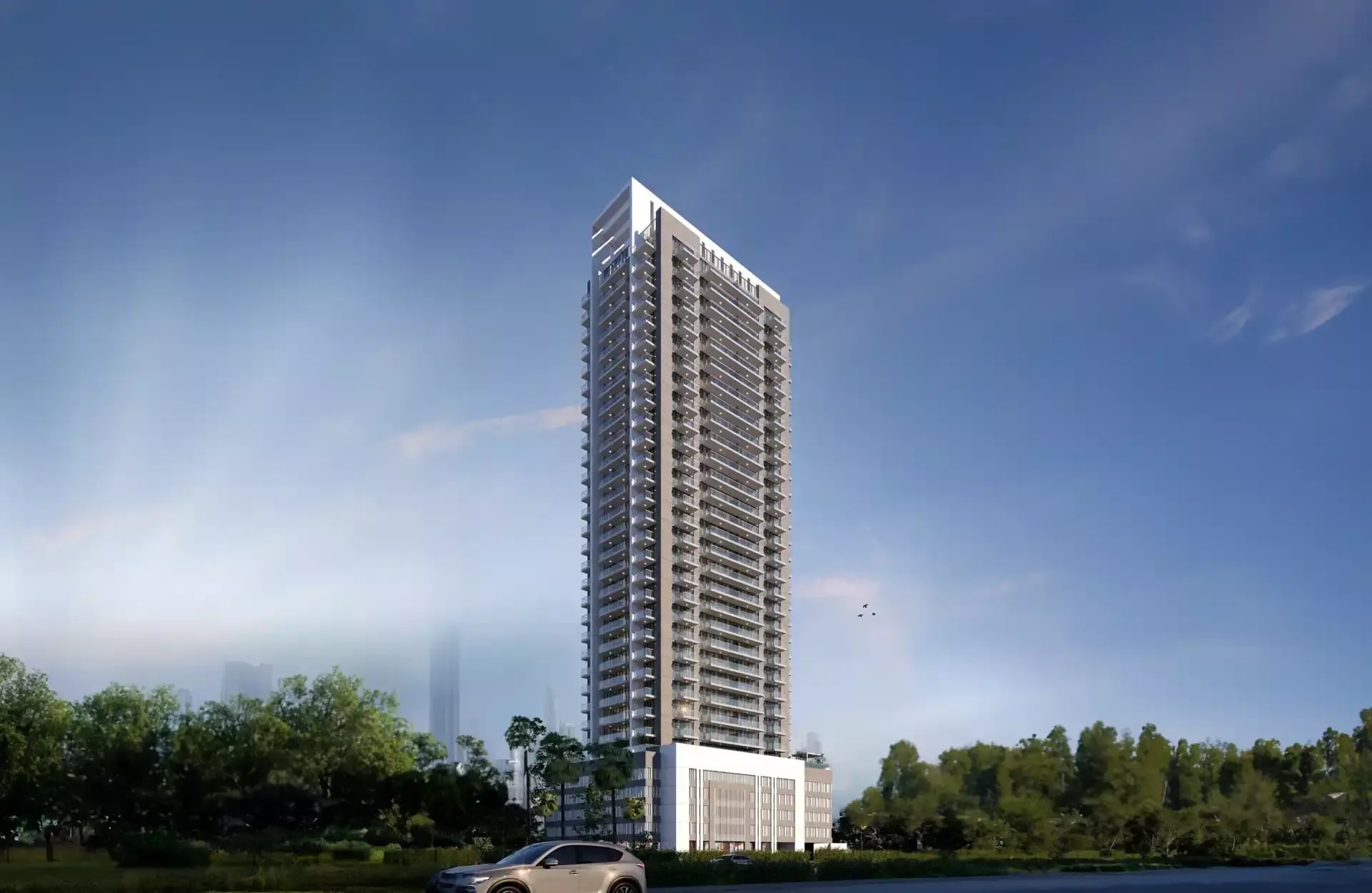 Impressie van Violet Tower, appartementen van Dubai Investment Properties in Jumeirah Village Circle, Dubai