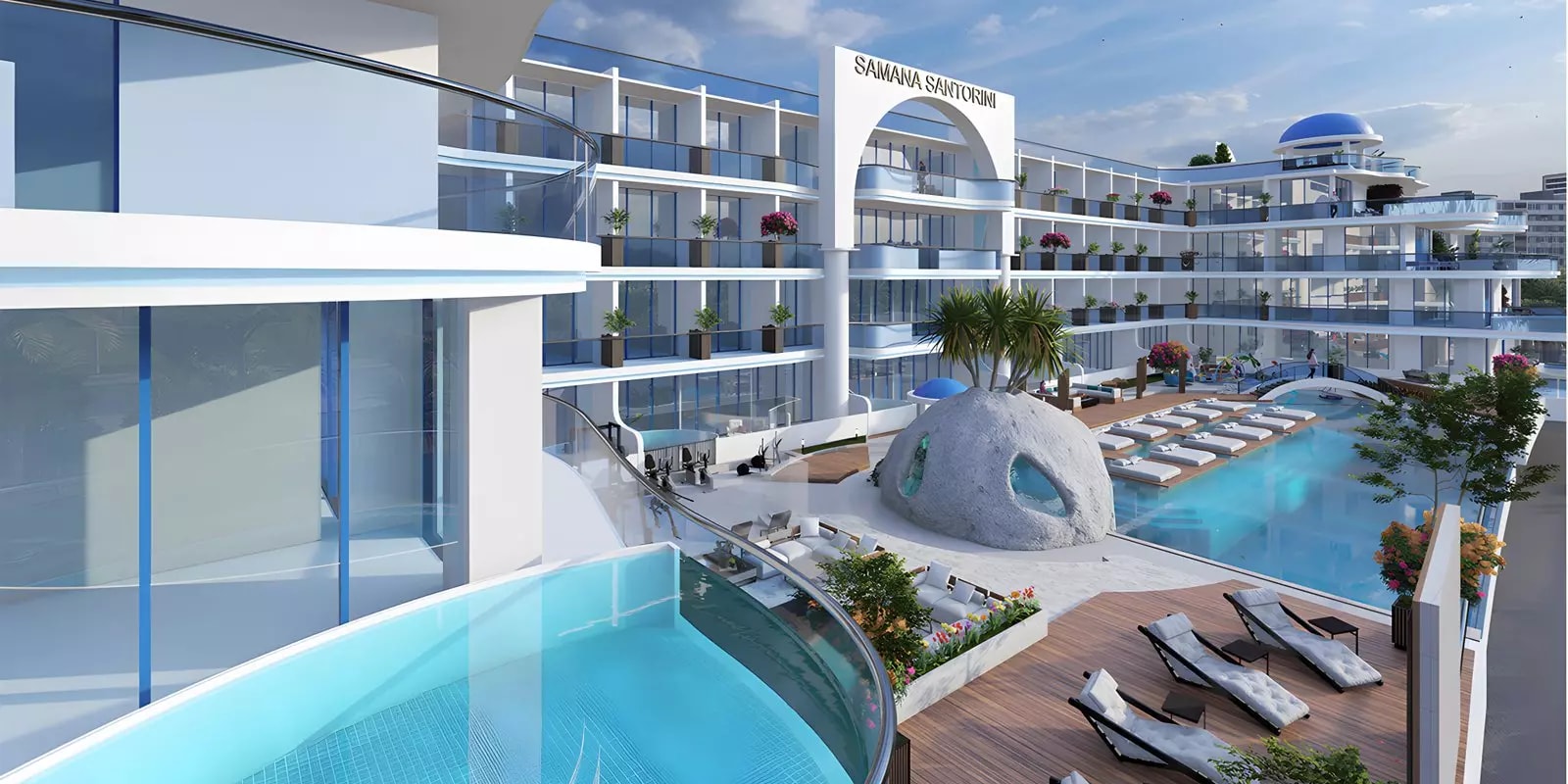 Impressie van Samana Santorini, appartementen van Samana Developers in Dubai Studio City, Dubai