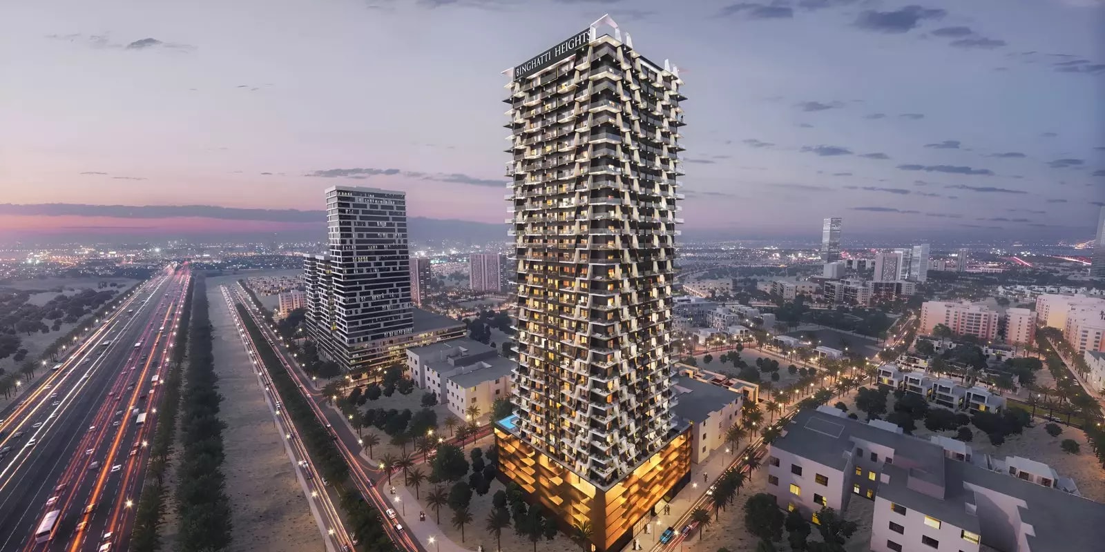 Impressie van Binghatti Heights, woningen van Binghatti Developers in Jumeirah Village Circle, Dubai