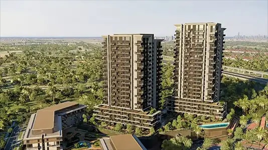 Impressie van Rise by Athlon 2 Neon Tower, woningen van Aldar Properties in Dubai Land, Dubai