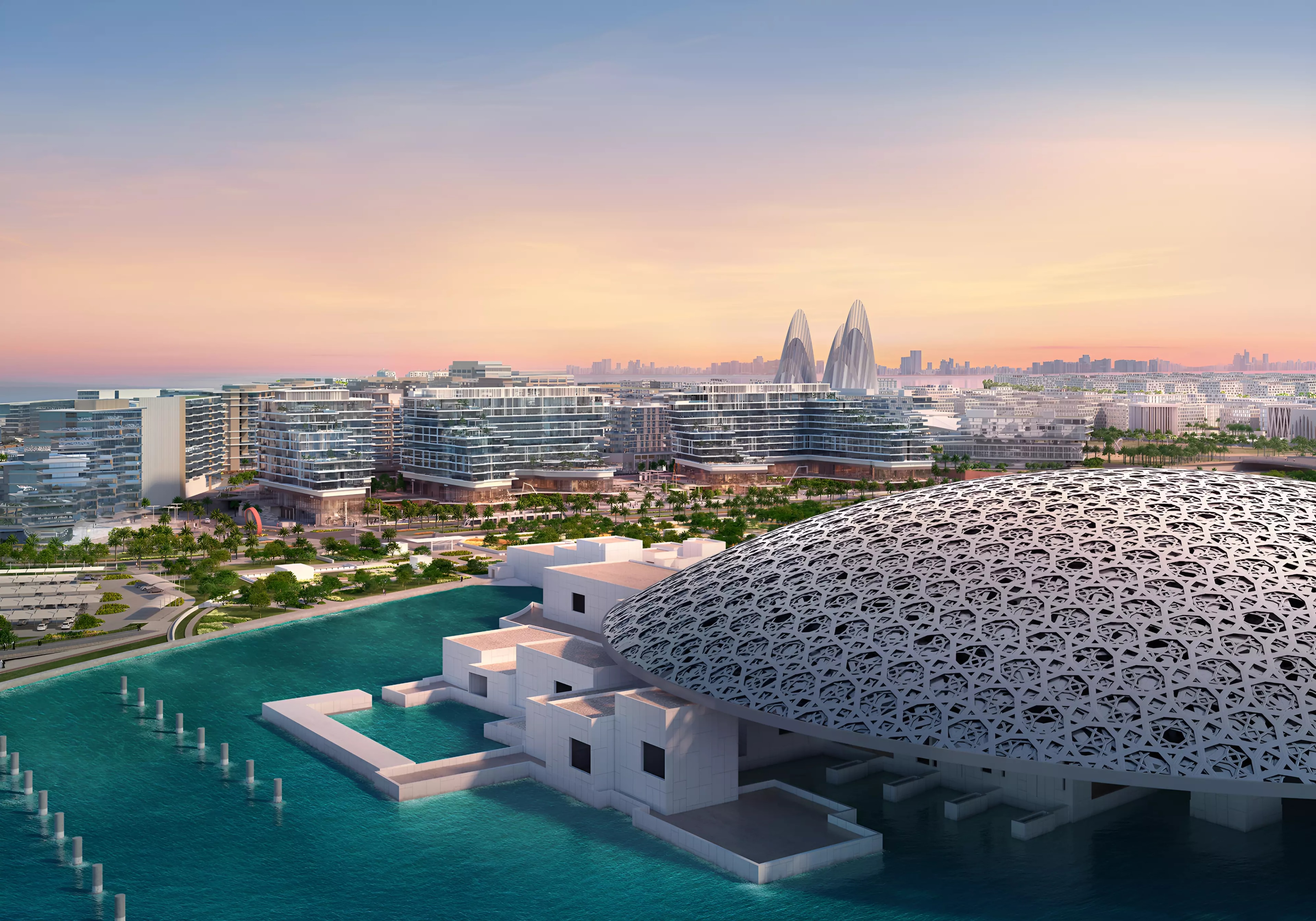 Impressie van Louvre Abu Dhabi Residences, woningen van Aldar Properties in Saadiyat Island, Abu Dhabi