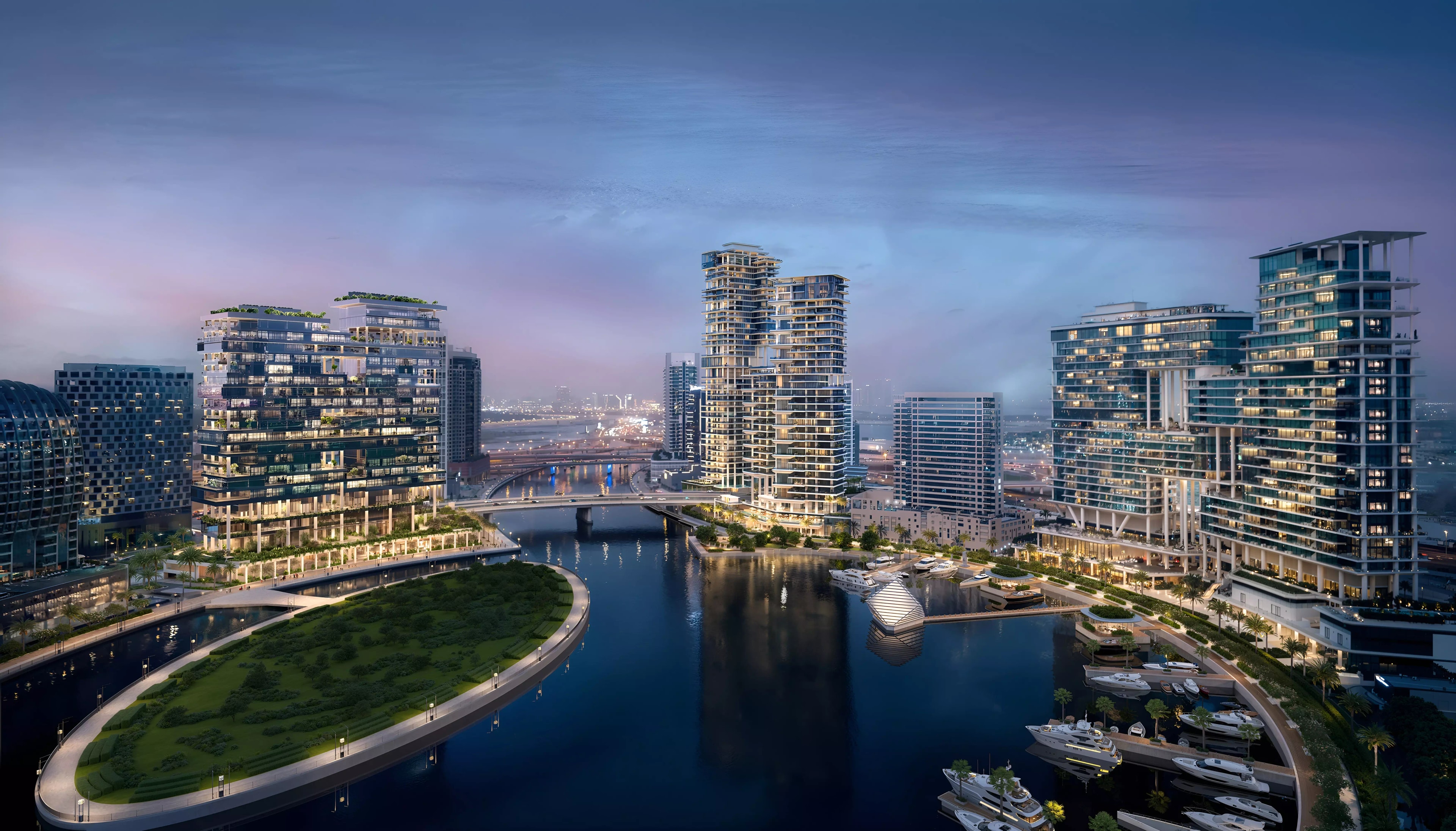 Impressie van Marasi Bay Island, woningen van Omniyat Group in Business Bay, Dubai