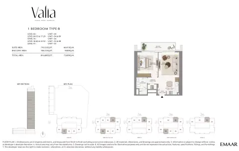 Plattegrond van 1 slaapkamer in Valia Tower