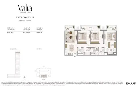 Plattegrond van 3 slaapkamers in Valia Tower