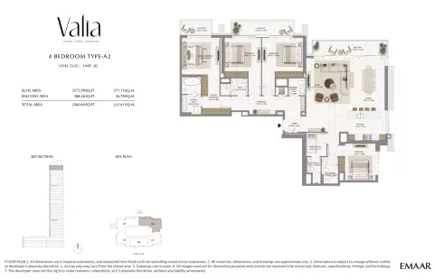 Plattegrond van 4 slaapkamers in Valia Tower