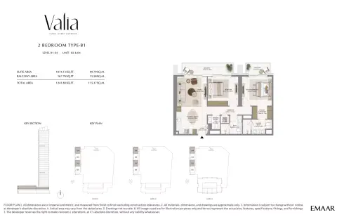 Plattegrond van 2 slaapkamers in Valia Tower