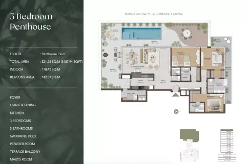 Plattegrond van 3 slaapkamers in Amaya Residences