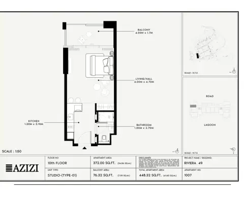 Plattegrond van Studio in Azizi Riviera 49