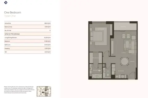 Plattegrond van 1 slaapkamer in Koyo Residence