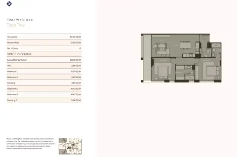 Plattegrond van 2 slaapkamers in Koyo Residence