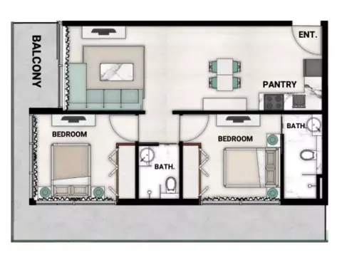Plattegrond van 2 slaapkamers in Dusit Rijas Residence