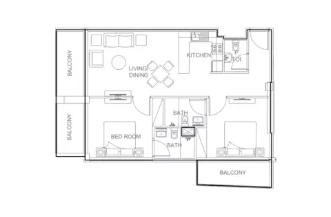 Plattegrond van 2 slaapkamers in AG Ark Tower