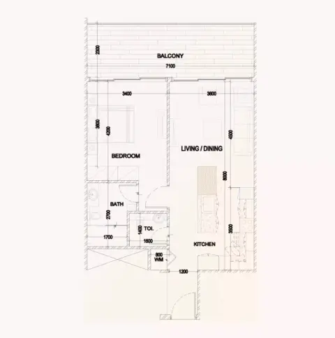 Plattegrond van 1 slaapkamer in Bling Avenue