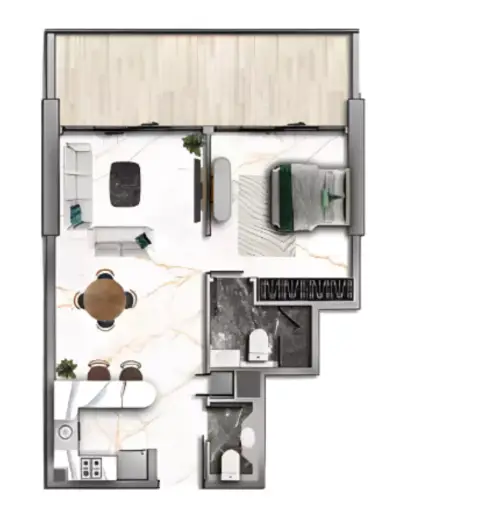 Plattegrond van 1 slaapkamer in 77 Shades