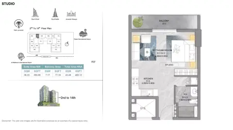 Plattegrond van Studio in Forest City Tower
