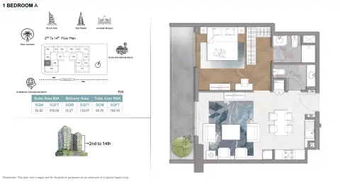Plattegrond van 1 slaapkamer in Forest City Tower