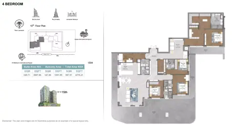 Plattegrond van 4 slaapkamers in Forest City Tower