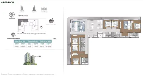 Plattegrond van 6 slaapkamers in Forest City Tower