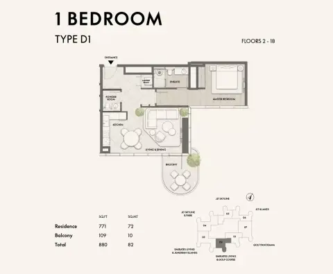 Plattegrond van 1 slaapkamer in W Residences at JLT By Signature