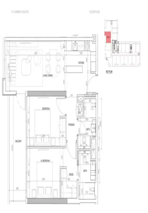 Plattegrond van 2 slaapkamers in 171 Garden Heights