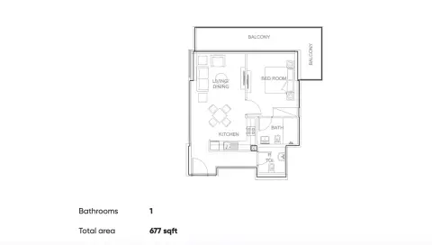 Plattegrond van 1 slaapkamer in AUM Residence