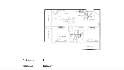 Plattegrond van 2 slaapkamers in AUM Residence