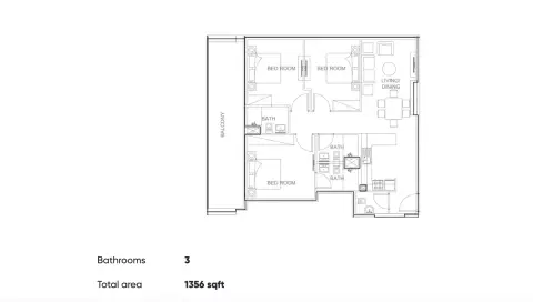 Plattegrond van 3 slaapkamers in AUM Residence