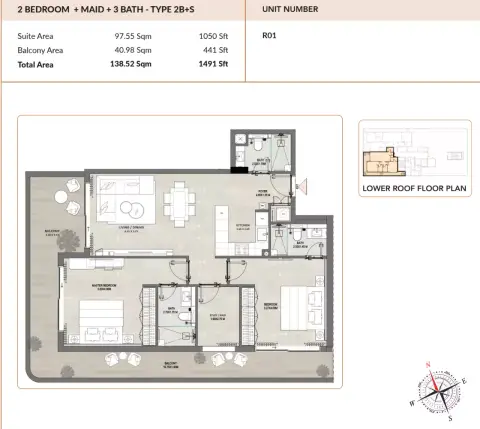 Plattegrond van 2 slaapkamers in Enso Amber
