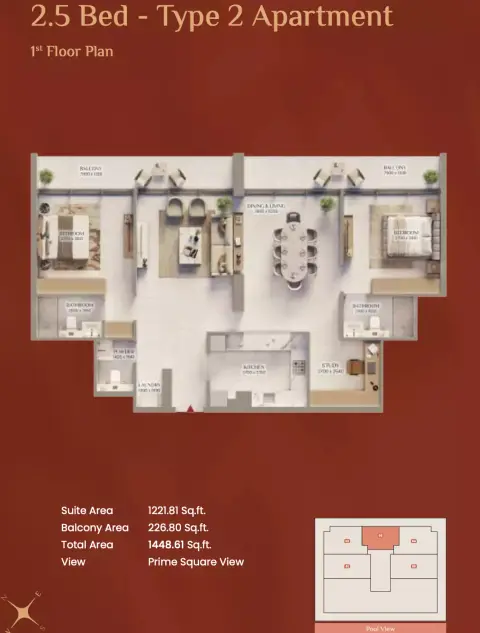 Plattegrond van 3 slaapkamers in Bliss Tower