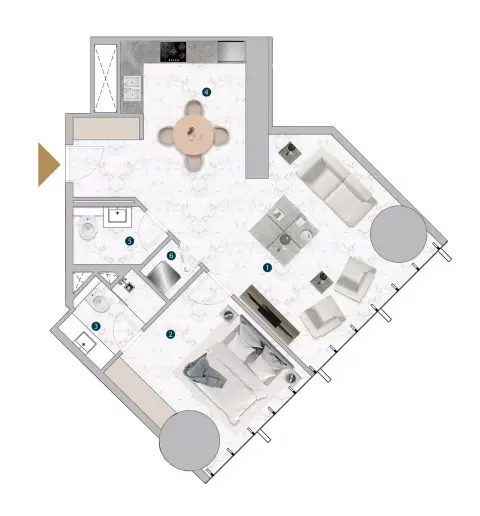 Plattegrond van 1 slaapkamer in Franck Muller Vanguard