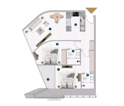 Plattegrond van 2 slaapkamers in Franck Muller Vanguard
