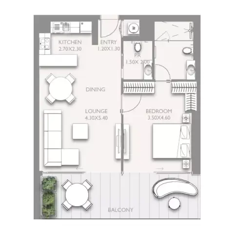 Plattegrond van 1 slaapkamer in Fairmont Residences Solara Tower By Sol