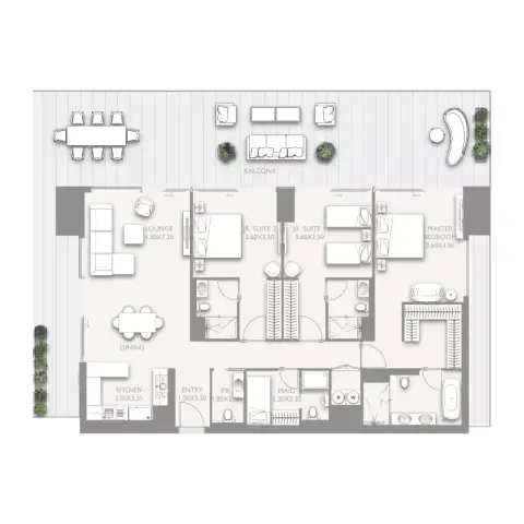 Plattegrond van 3 slaapkamers in Fairmont Residences Solara Tower By Sol