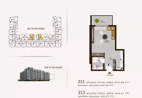 Plattegrond van Studio in Sports View Residence