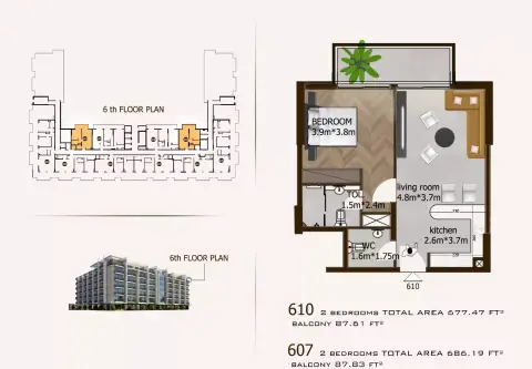 Plattegrond van 2 slaapkamers in Sports View Residence