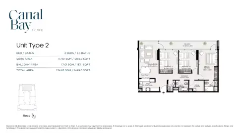 Plattegrond van 3 slaapkamers in Canal Bay