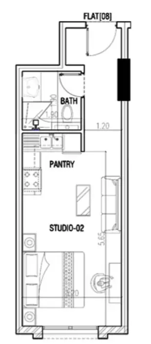 Plattegrond van Studio in La Residence By Zarwah