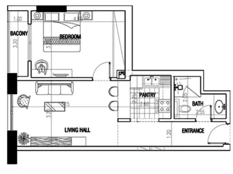 Plattegrond van 1 slaapkamer in La Residence By Zarwah