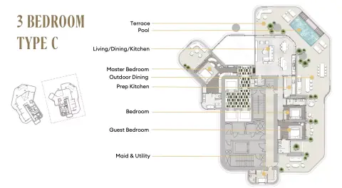 Plattegrond van 3 slaapkamers in One Sankari