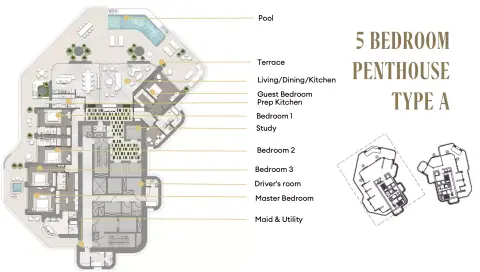 Plattegrond van 5 slaapkamers in One Sankari