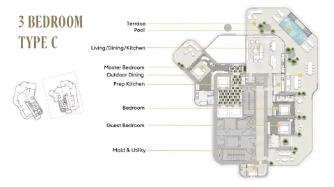 Plattegrond van 3 slaapkamers in Regent Residences