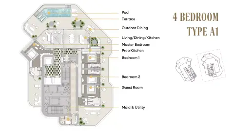 Plattegrond van 4 slaapkamers in Regent Residences