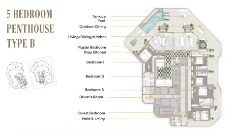 Plattegrond van 5 slaapkamers in Regent Residences