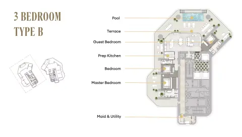 Plattegrond van 3 slaapkamers in Regent Residences