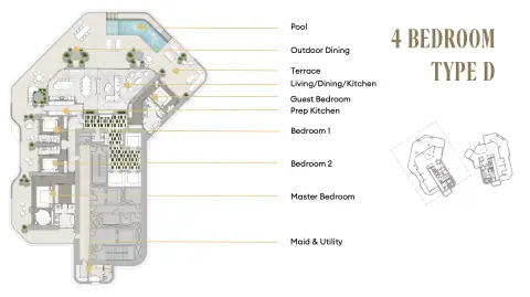 Plattegrond van 4 slaapkamers in Regent Residences