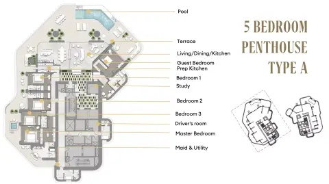 Plattegrond van 5 slaapkamers in Regent Residences