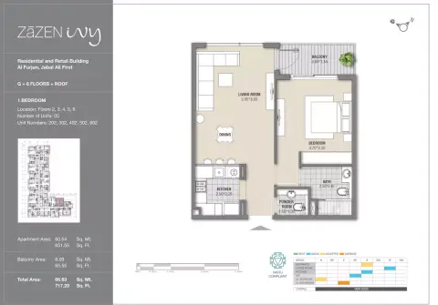 Plattegrond van 1 slaapkamer in Zazen Ivy