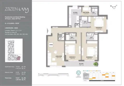 Plattegrond van 3 slaapkamers in Zazen Ivy